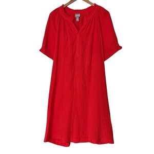 Chico’s Light Gauze V-Neck Dress With Pockets Size XL Boho Beachy Coastal